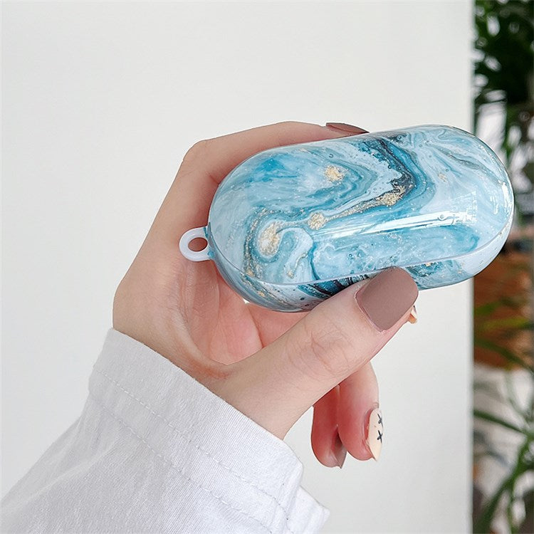 For JBL T280TWS Pro Stylish Marble Pattern Drop-proof Cover Bluetooth Earphone PC Protective Case - Blue/Gold Foil