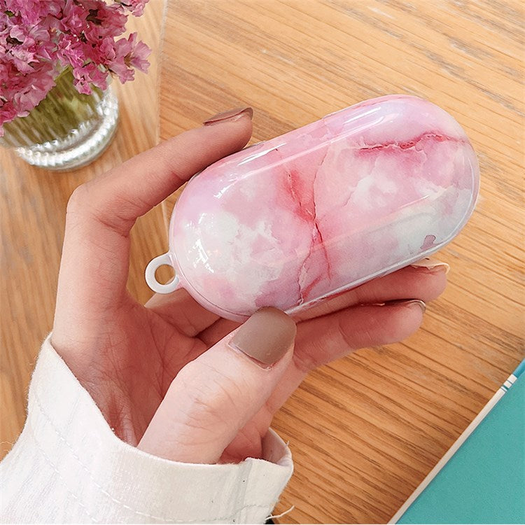 For JBL T280TWS Pro Stylish Marble Pattern Drop-proof Cover Bluetooth Earphone PC Protective Case - Pink/White