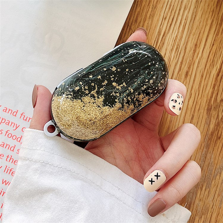 For JBL T280TWS Pro Stylish Marble Pattern Drop-proof Cover Bluetooth Earphone PC Protective Case - Black/Gold Foil