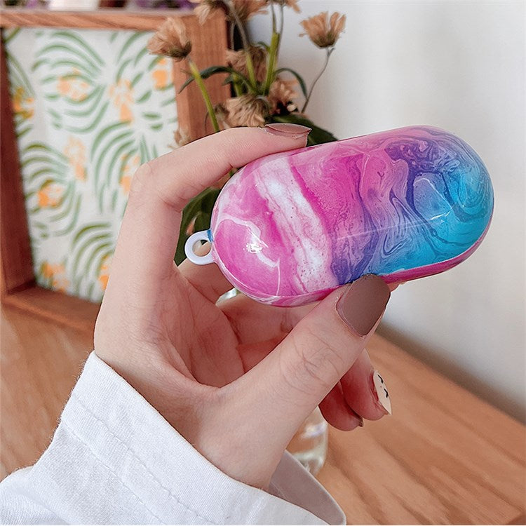 For JBL T280TWS Pro Stylish Marble Pattern Drop-proof Cover Bluetooth Earphone PC Protective Case - Pink/Blue