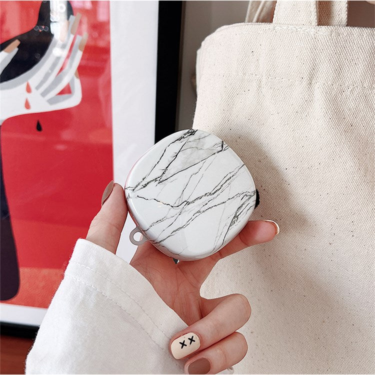 For Baseus WM01 Plus Marble Pattern Bluetooth Earphone PC Anti-drop Case Protective Cover - White