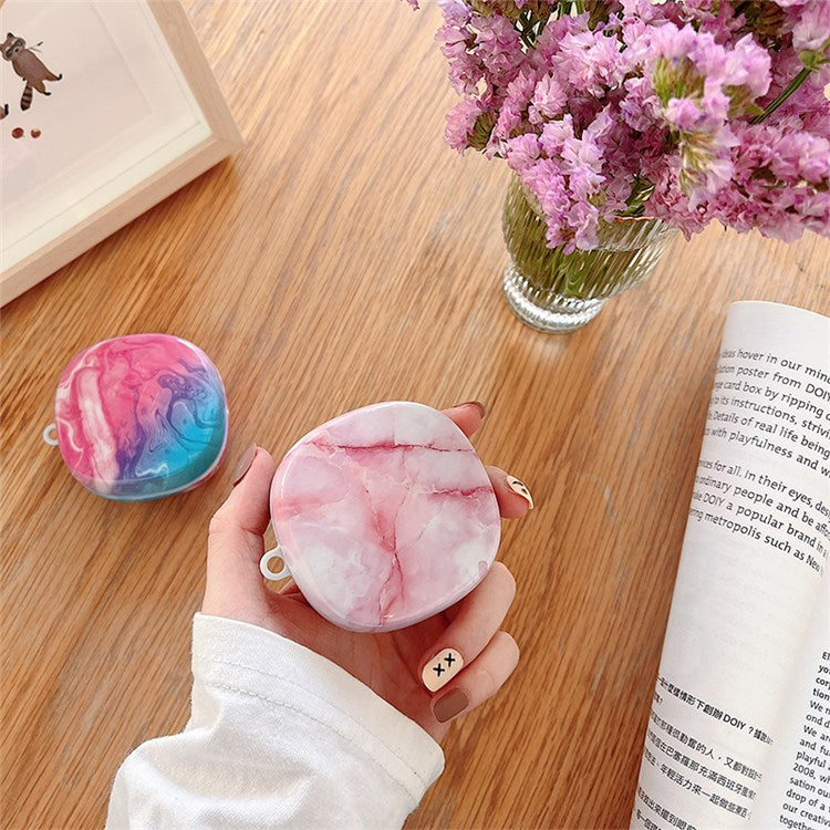 For Baseus WM01 Plus Marble Pattern Bluetooth Earphone PC Anti-drop Case Protective Cover - Pink/White