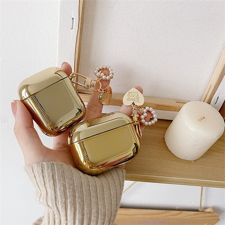 For Apple AirPods with Charging Case (2016)/(2019)/AirPods with Wireless Charging Case (2019) Soft TPU Electroplating Earbuds Protective Case with Pendant - Gold/Heart Pendant