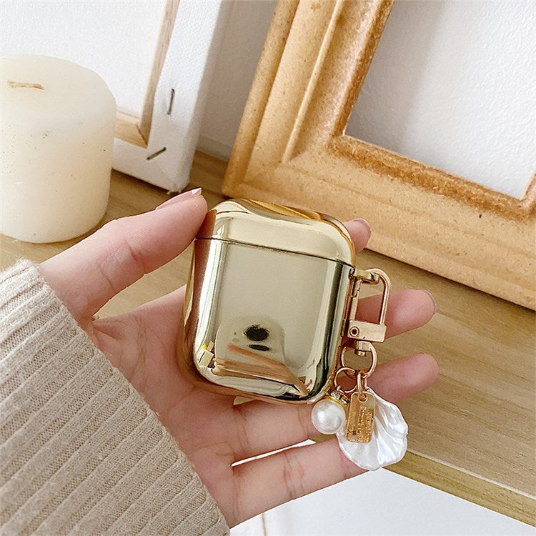 For Apple AirPods with Charging Case (2016)/(2019)/AirPods with Wireless Charging Case (2019) Soft TPU Electroplating Earbuds Protective Case with Pendant - Gold/Bell Pendant