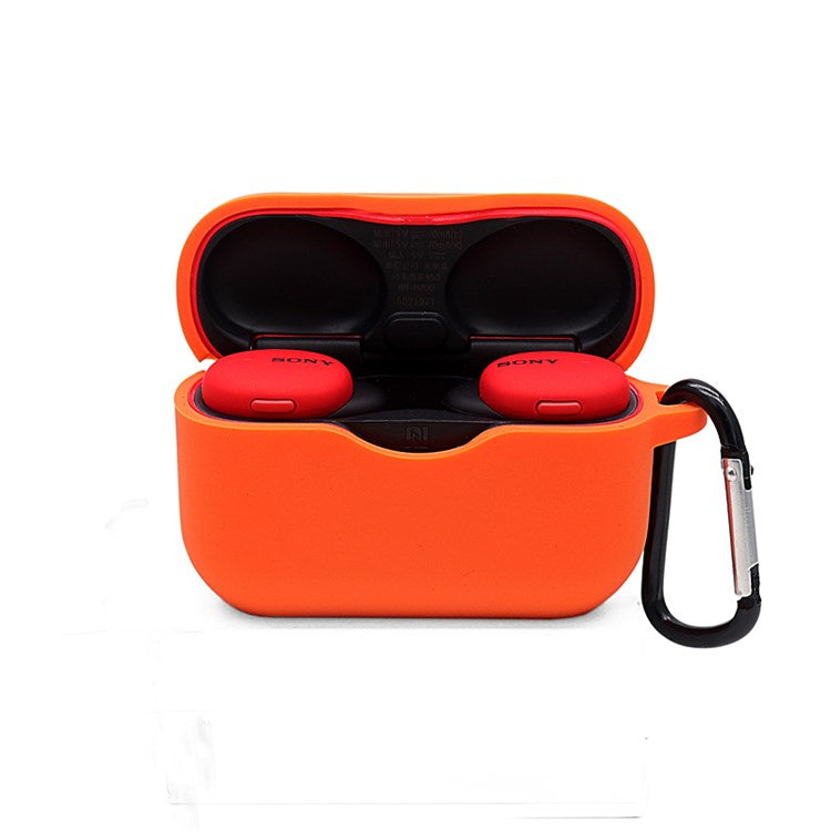 For Sony WF-H800 TWS Bluetooth Earphone Silicone Drop-proof Cover Case with Hanging Buckle - Orange