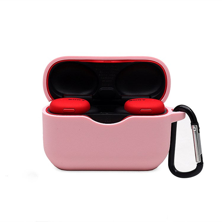 For Sony WF-H800 TWS Bluetooth Earphone Silicone Drop-proof Cover Case with Hanging Buckle - Pink