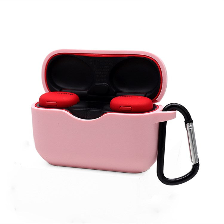 For Sony WF-H800 TWS Bluetooth Earphone Silicone Drop-proof Cover Case with Hanging Buckle - Pink