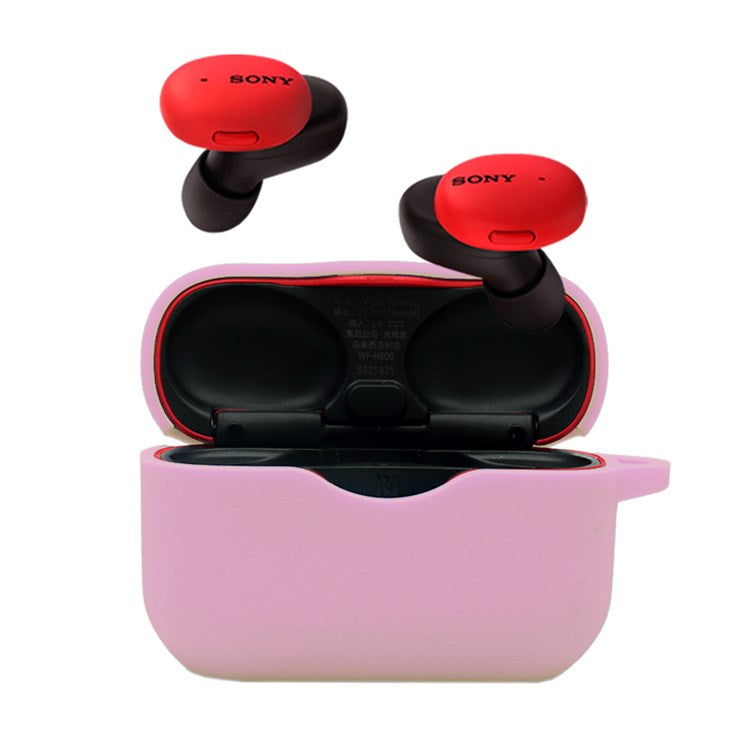 For Sony WF-H800 TWS Bluetooth Earphone Silicone Drop-proof Cover Case with Hanging Buckle - Pink