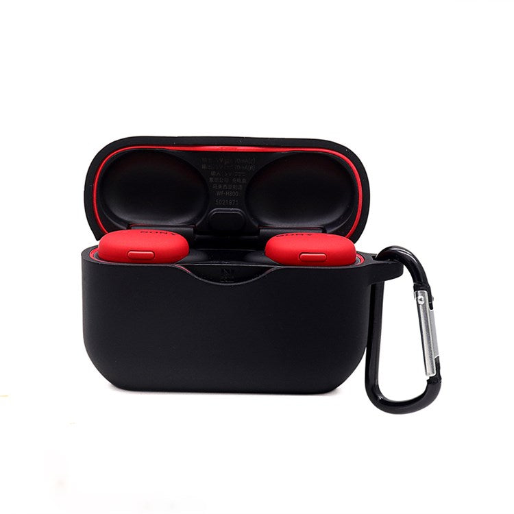 For Sony WF-H800 TWS Bluetooth Earphone Silicone Drop-proof Cover Case with Hanging Buckle - Black