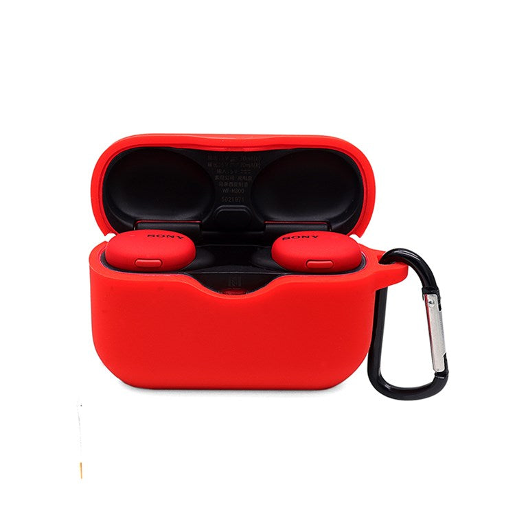 For Sony WF-H800 TWS Bluetooth Earphone Silicone Drop-proof Cover Case with Hanging Buckle - Red