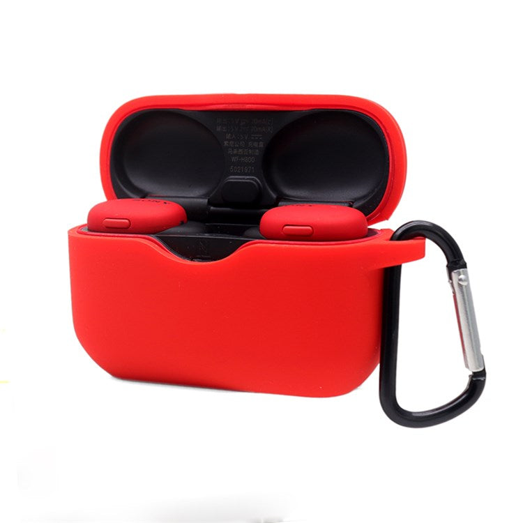 For Sony WF-H800 TWS Bluetooth Earphone Silicone Drop-proof Cover Case with Hanging Buckle - Red