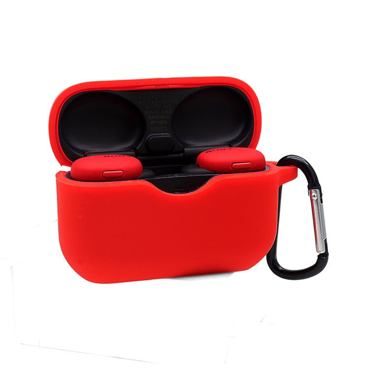 For Sony WF-H800 TWS Bluetooth Earphone Silicone Drop-proof Cover Case with Hanging Buckle - Red