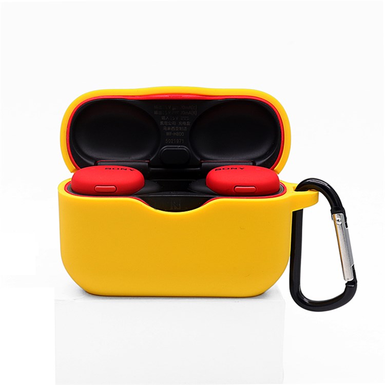 For Sony WF-H800 TWS Bluetooth Earphone Silicone Drop-proof Cover Case with Hanging Buckle - Yellow