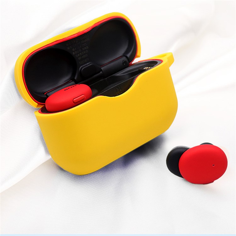 For Sony WF-H800 TWS Bluetooth Earphone Silicone Drop-proof Cover Case with Hanging Buckle - Yellow