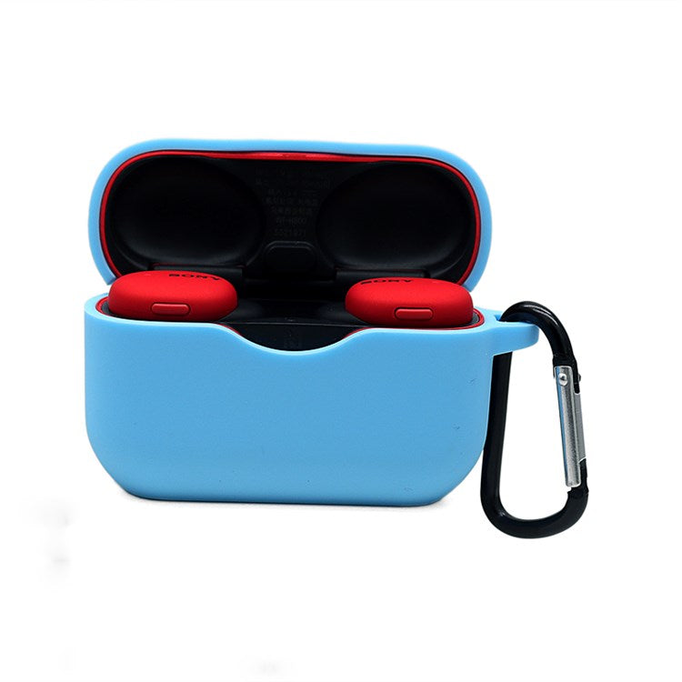 For Sony WF-H800 TWS Bluetooth Earphone Silicone Drop-proof Cover Case with Hanging Buckle - Blue