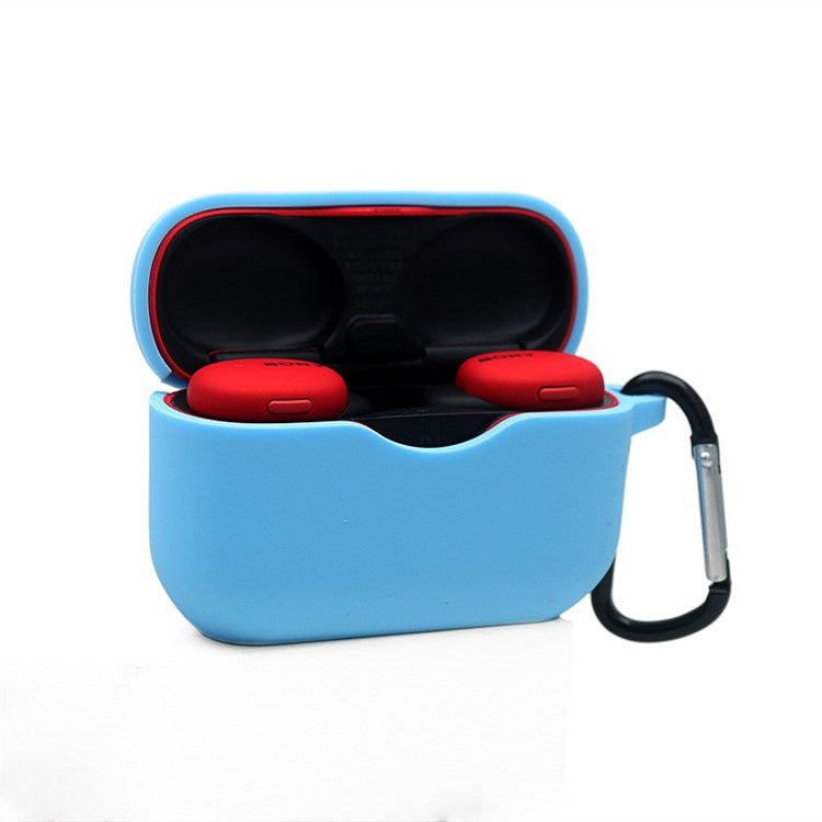 For Sony WF-H800 TWS Bluetooth Earphone Silicone Drop-proof Cover Case with Hanging Buckle - Blue