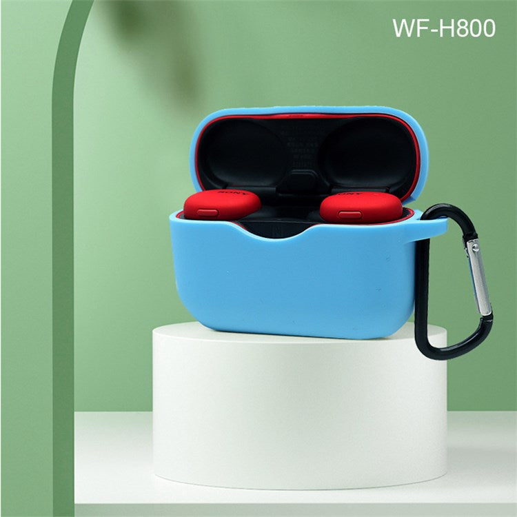 For Sony WF-H800 TWS Bluetooth Earphone Silicone Drop-proof Cover Case with Hanging Buckle - Blue