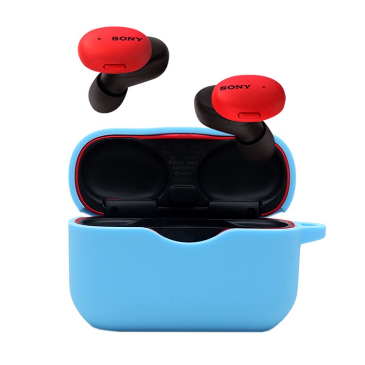 For Sony WF-H800 TWS Bluetooth Earphone Silicone Drop-proof Cover Case with Hanging Buckle - Blue