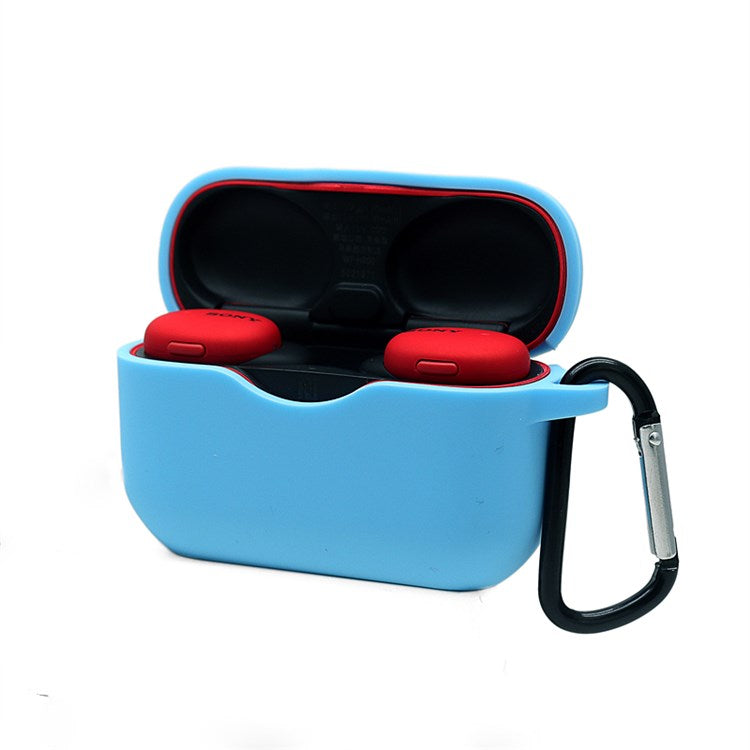 For Sony WF-H800 TWS Bluetooth Earphone Silicone Drop-proof Cover Case with Hanging Buckle - Blue