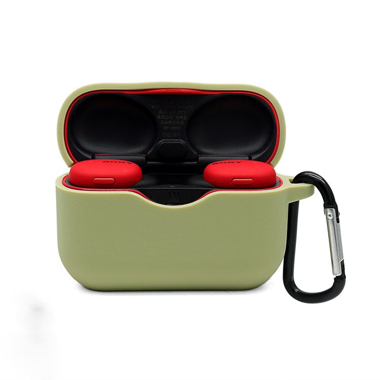 For Sony WF-H800 TWS Bluetooth Earphone Silicone Drop-proof Cover Case with Hanging Buckle - Green