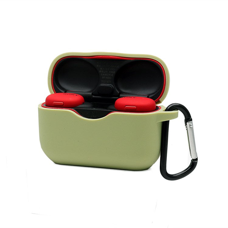 For Sony WF-H800 TWS Bluetooth Earphone Silicone Drop-proof Cover Case with Hanging Buckle - Green