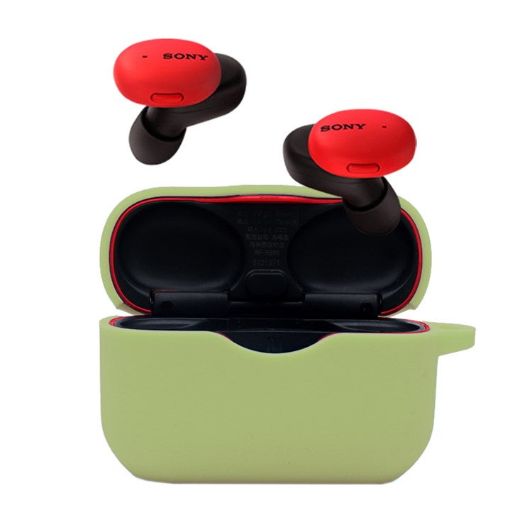 For Sony WF-H800 TWS Bluetooth Earphone Silicone Drop-proof Cover Case with Hanging Buckle - Green