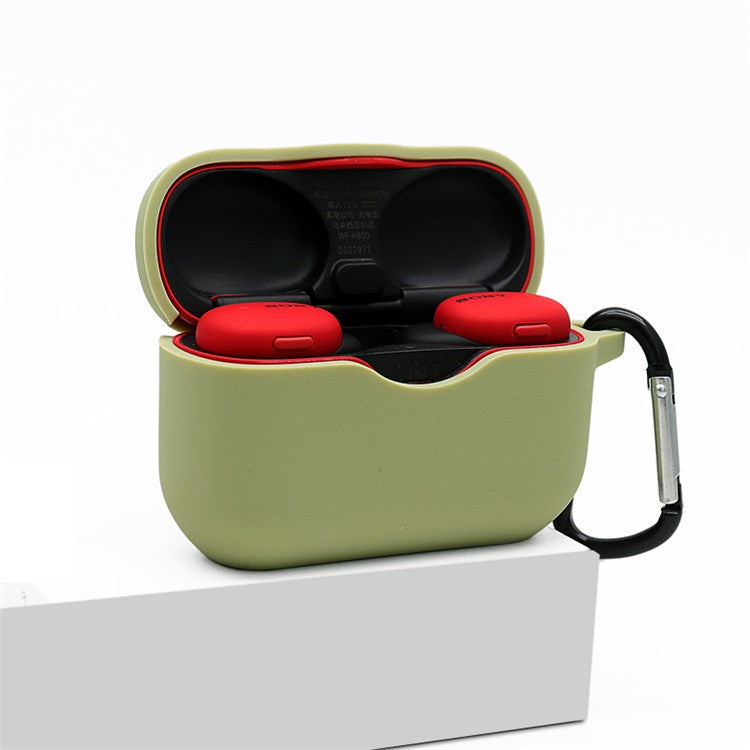 For Sony WF-H800 TWS Bluetooth Earphone Silicone Drop-proof Cover Case with Hanging Buckle - Green