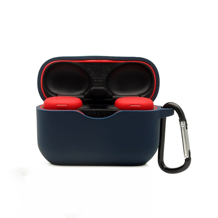 For Sony WF-H800 TWS Bluetooth Earphone Silicone Drop-proof Cover Case with Hanging Buckle - Dark Blue