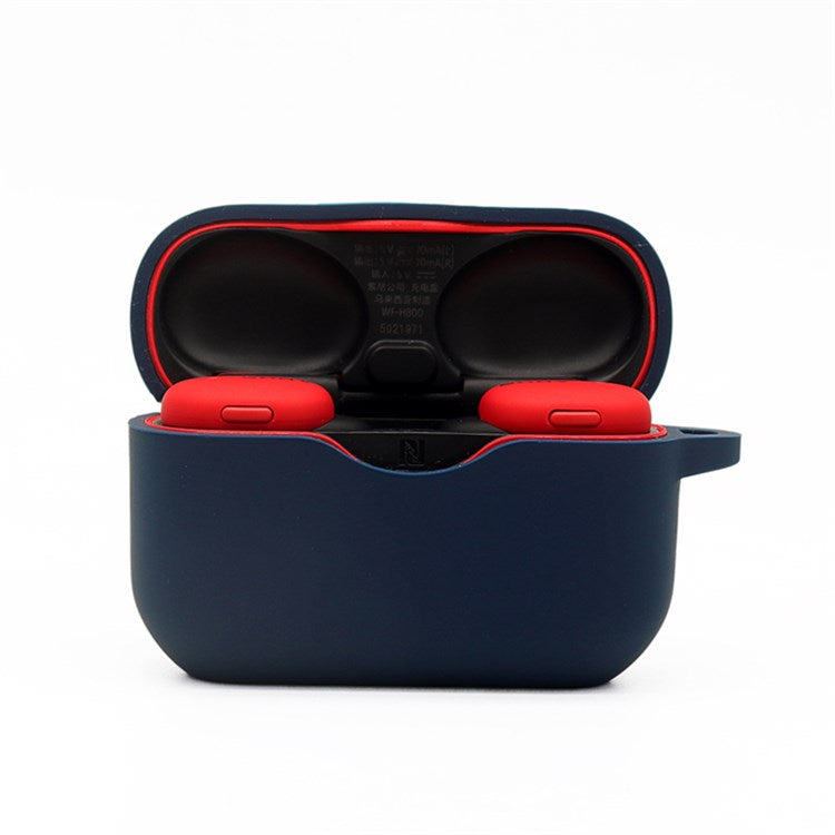 For Sony WF-H800 TWS Bluetooth Earphone Silicone Drop-proof Cover Case with Hanging Buckle - Dark Blue