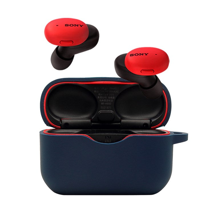 For Sony WF-H800 TWS Bluetooth Earphone Silicone Drop-proof Cover Case with Hanging Buckle - Dark Blue