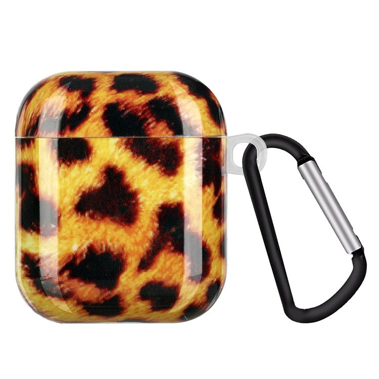 For Apple AirPods with Charging Case (2016)/(2019)/AirPods with Wireless Charging Case (2019) IMD Pattern Printing Earphone Case Soft TPU Protective Cover with Hook - Yellow Leopard