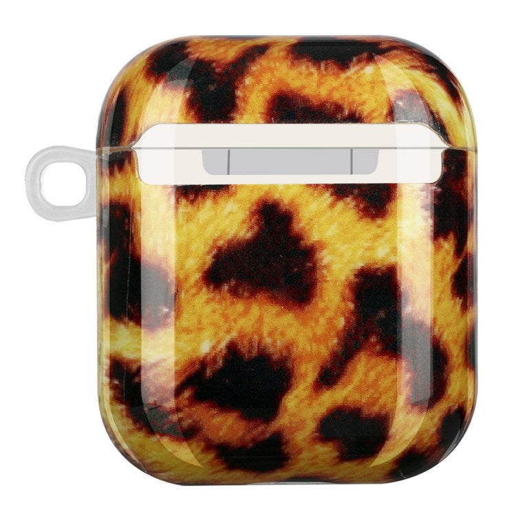 For Apple AirPods with Charging Case (2016)/(2019)/AirPods with Wireless Charging Case (2019) IMD Pattern Printing Earphone Case Soft TPU Protective Cover with Hook - Yellow Leopard