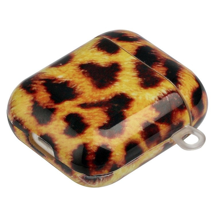 For Apple AirPods with Charging Case (2016)/(2019)/AirPods with Wireless Charging Case (2019) IMD Pattern Printing Earphone Case Soft TPU Protective Cover with Hook - Yellow Leopard