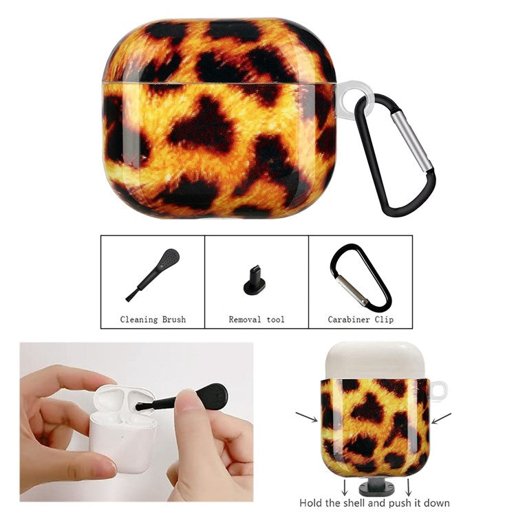 For Apple AirPods with Charging Case (2016)/(2019)/AirPods with Wireless Charging Case (2019) IMD Pattern Printing Earphone Case Soft TPU Protective Cover with Hook - Yellow Leopard