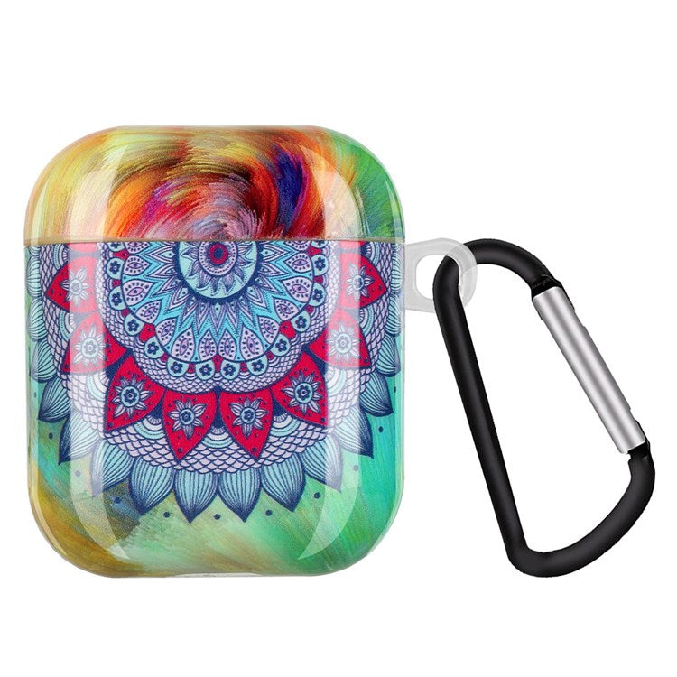 For Apple AirPods with Charging Case (2016)/(2019)/AirPods with Wireless Charging Case (2019) IMD Pattern Printing Earphone Case Soft TPU Protective Cover with Hook - Mandala Flower