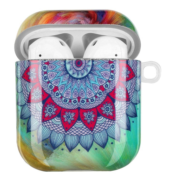 For Apple AirPods with Charging Case (2016)/(2019)/AirPods with Wireless Charging Case (2019) IMD Pattern Printing Earphone Case Soft TPU Protective Cover with Hook - Mandala Flower