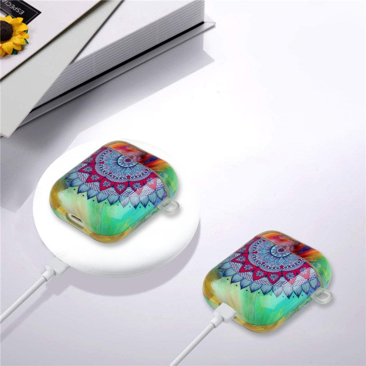 For Apple AirPods with Charging Case (2016)/(2019)/AirPods with Wireless Charging Case (2019) IMD Pattern Printing Earphone Case Soft TPU Protective Cover with Hook - Mandala Flower