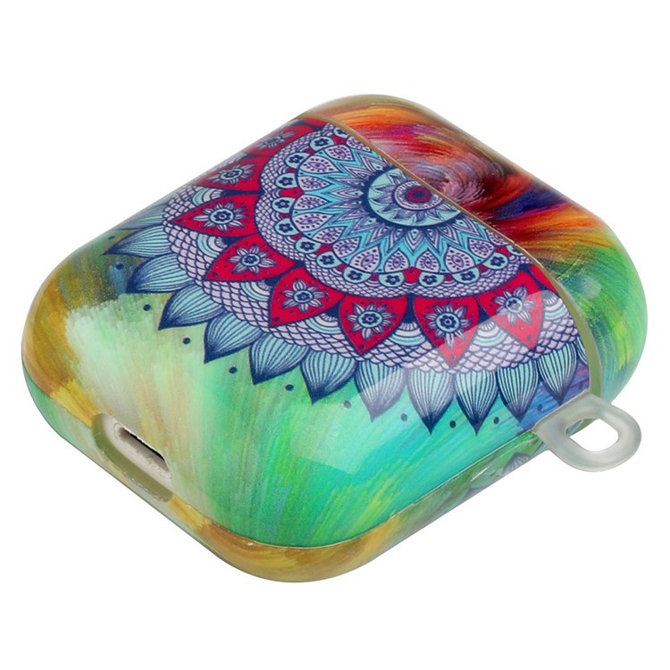 For Apple AirPods with Charging Case (2016)/(2019)/AirPods with Wireless Charging Case (2019) IMD Pattern Printing Earphone Case Soft TPU Protective Cover with Hook - Mandala Flower