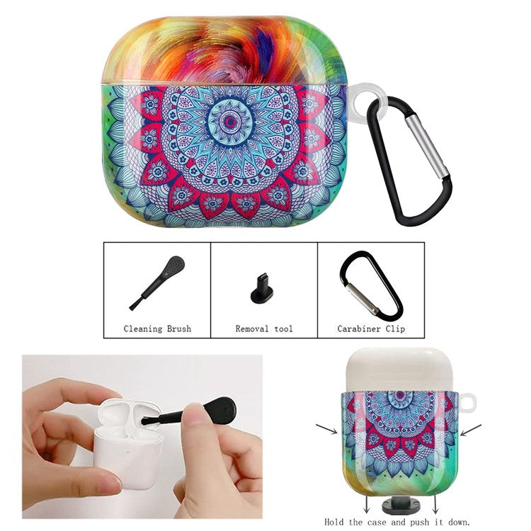 For Apple AirPods with Charging Case (2016)/(2019)/AirPods with Wireless Charging Case (2019) IMD Pattern Printing Earphone Case Soft TPU Protective Cover with Hook - Mandala Flower