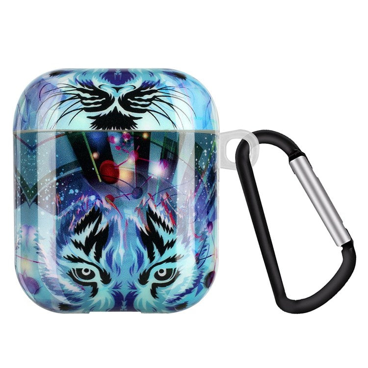 For Apple AirPods with Charging Case (2016)/(2019)/AirPods with Wireless Charging Case (2019) IMD Pattern Printing Earphone Case Soft TPU Protective Cover with Hook - Wolf