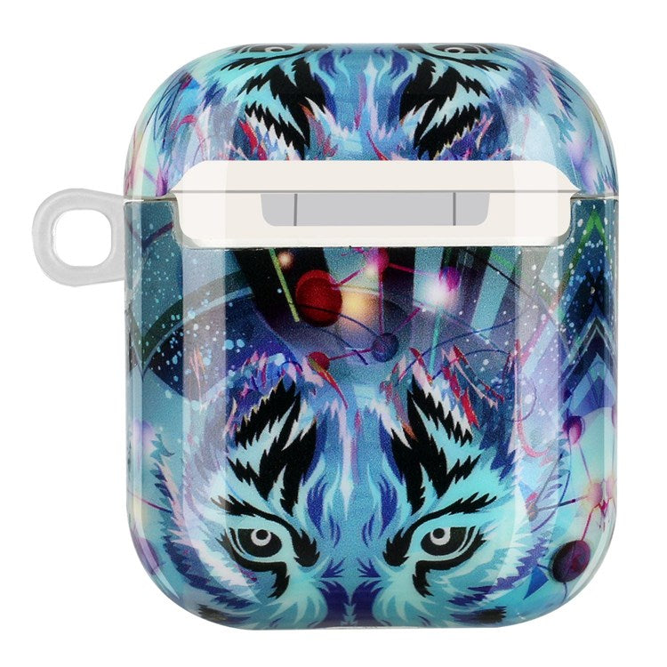 For Apple AirPods with Charging Case (2016)/(2019)/AirPods with Wireless Charging Case (2019) IMD Pattern Printing Earphone Case Soft TPU Protective Cover with Hook - Wolf