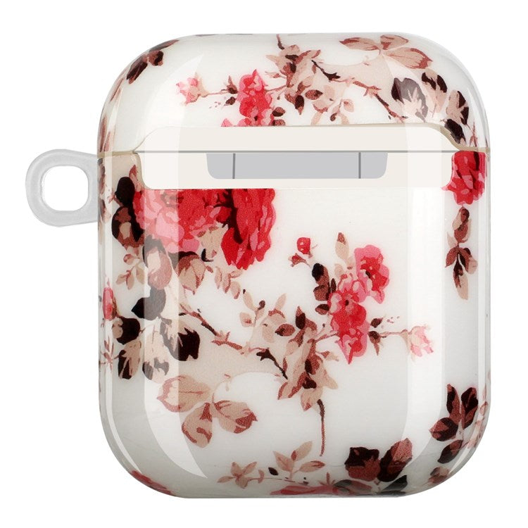 For Apple AirPods with Charging Case (2016)/(2019)/AirPods with Wireless Charging Case (2019) IMD Pattern Printing Earphone Case Soft TPU Protective Cover with Hook - Flower