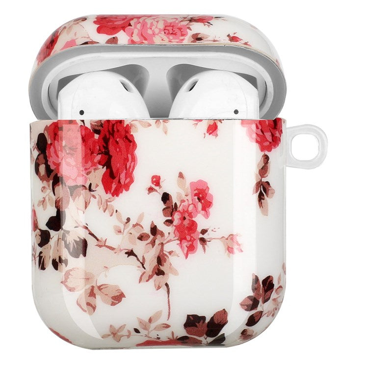 For Apple AirPods with Charging Case (2016)/(2019)/AirPods with Wireless Charging Case (2019) IMD Pattern Printing Earphone Case Soft TPU Protective Cover with Hook - Flower