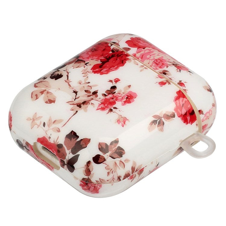 For Apple AirPods with Charging Case (2016)/(2019)/AirPods with Wireless Charging Case (2019) IMD Pattern Printing Earphone Case Soft TPU Protective Cover with Hook - Flower