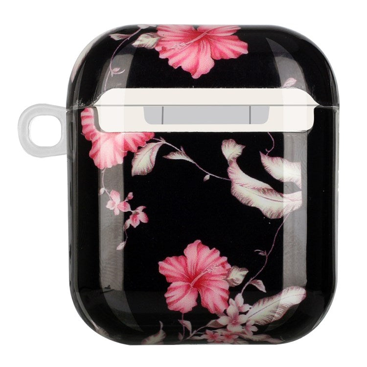 For Apple AirPods with Charging Case (2016)/(2019)/AirPods with Wireless Charging Case (2019) IMD Pattern Printing Earphone Case Soft TPU Protective Cover with Hook - Rhododendron