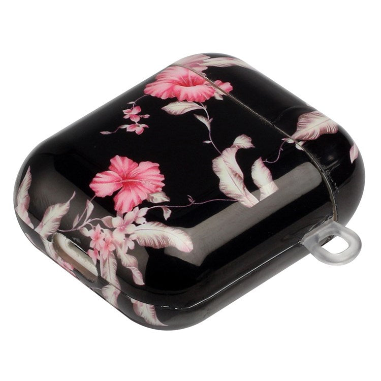 For Apple AirPods with Charging Case (2016)/(2019)/AirPods with Wireless Charging Case (2019) IMD Pattern Printing Earphone Case Soft TPU Protective Cover with Hook - Rhododendron