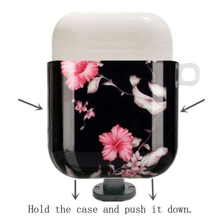 For Apple AirPods with Charging Case (2016)/(2019)/AirPods with Wireless Charging Case (2019) IMD Pattern Printing Earphone Case Soft TPU Protective Cover with Hook - Rhododendron