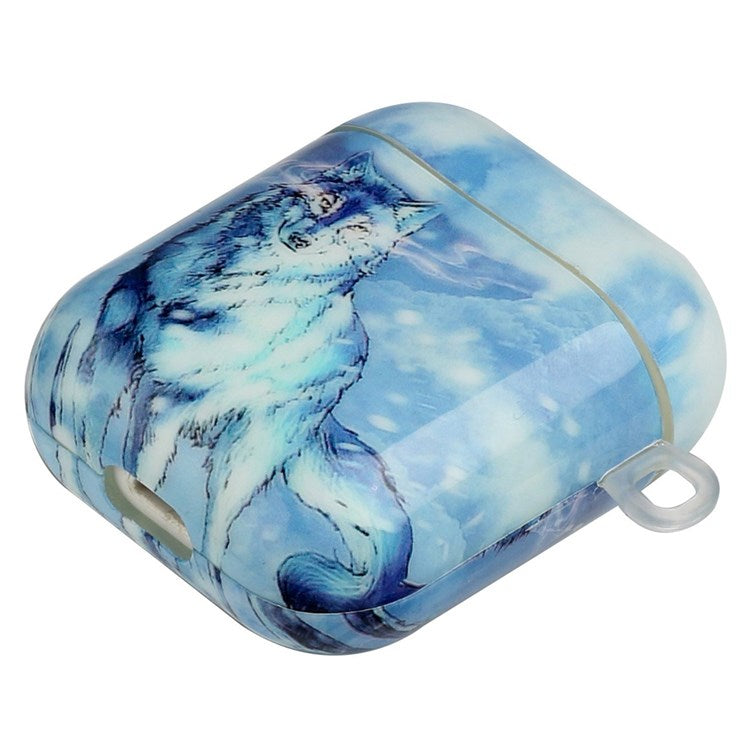 For Apple AirPods with Charging Case (2016)/(2019)/AirPods with Wireless Charging Case (2019) IMD Pattern Printing Earphone Case Soft TPU Protective Cover with Hook - Snow Wolf