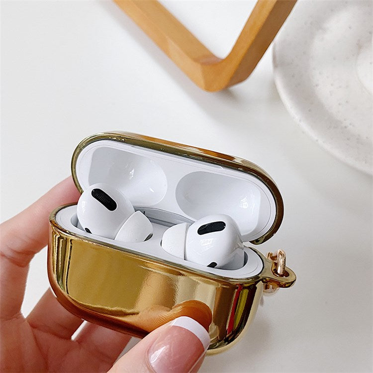 For Apple AirPods Pro Electroplating Earbuds Soft TPU Cover Charging Case Protective Shell with Pendant - Gold/Heart Pendant