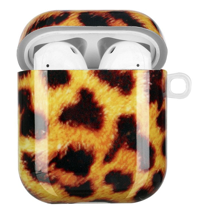 For Apple AirPods with Charging Case (2016)/(2019)/AirPods with Wireless Charging Case (2019) Earphone TPU Case IMD Pattern Printing Protective Cover with Lanyard - Yellow Leopard